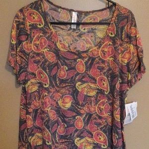 NWT Lularoe Classic T Shirt, size XL Paisley pattern in orange, yellow, pink